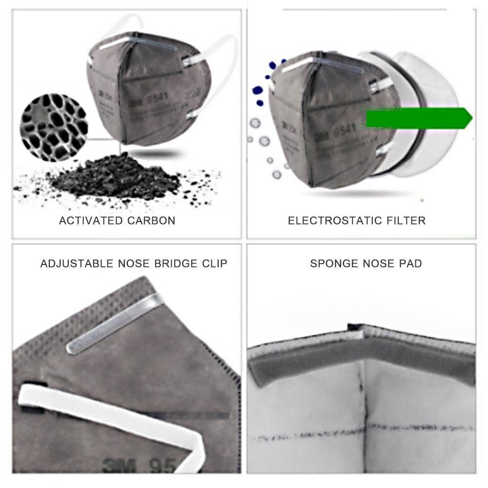 Khẩu trang N95 3M 9541 - Khẩu trang hoạt tính 3D 5 lớp, chống bụi mịn, phòng dịch, tiêu chuẩn KN95, ngừa vi khuẩn, bụi