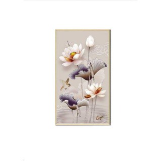 Tranh đính Full đá 5D - Hoa Sen Trắng kt 50*90cm đá tròn