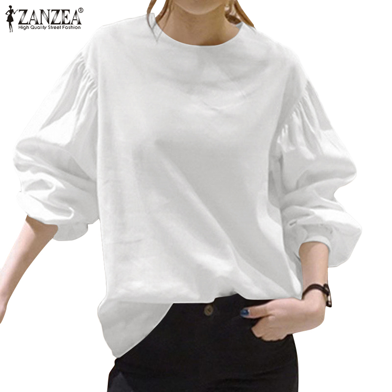 Áo Tay Phồng ZANZEA Cho Nữ Màu Trơn Hợp Thời Trang