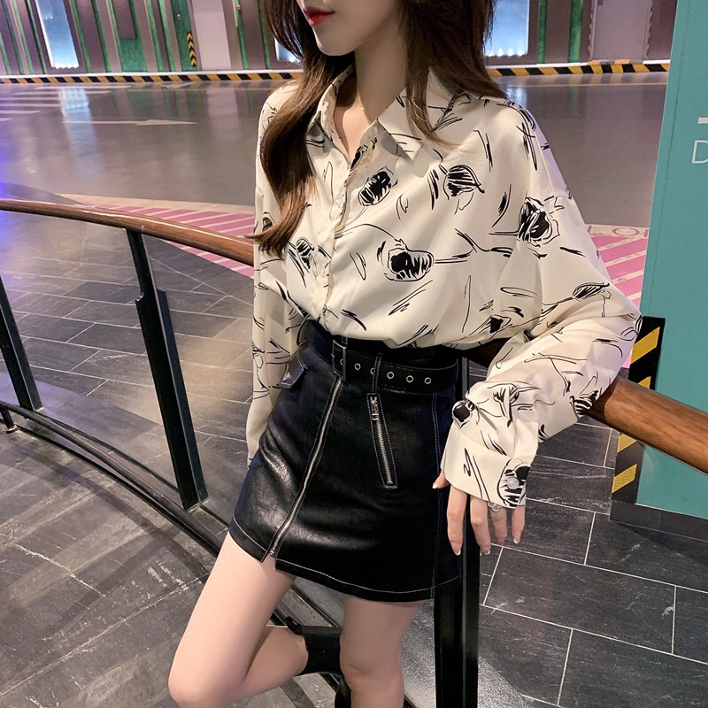 Áo Sơ Mi Voan In Họa Tiết Xinh Xắn Theo Phong Cách Hàn Cổ Điển