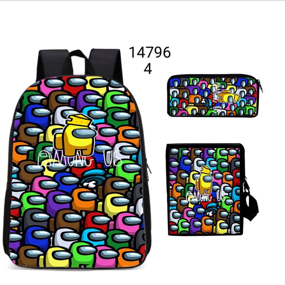 Ba lô cặp sách bé trai Among US sét 3 món tặng kèm túi đeo chéo hộp đựng bút đồng bộ giao màu ngẫu nhiên