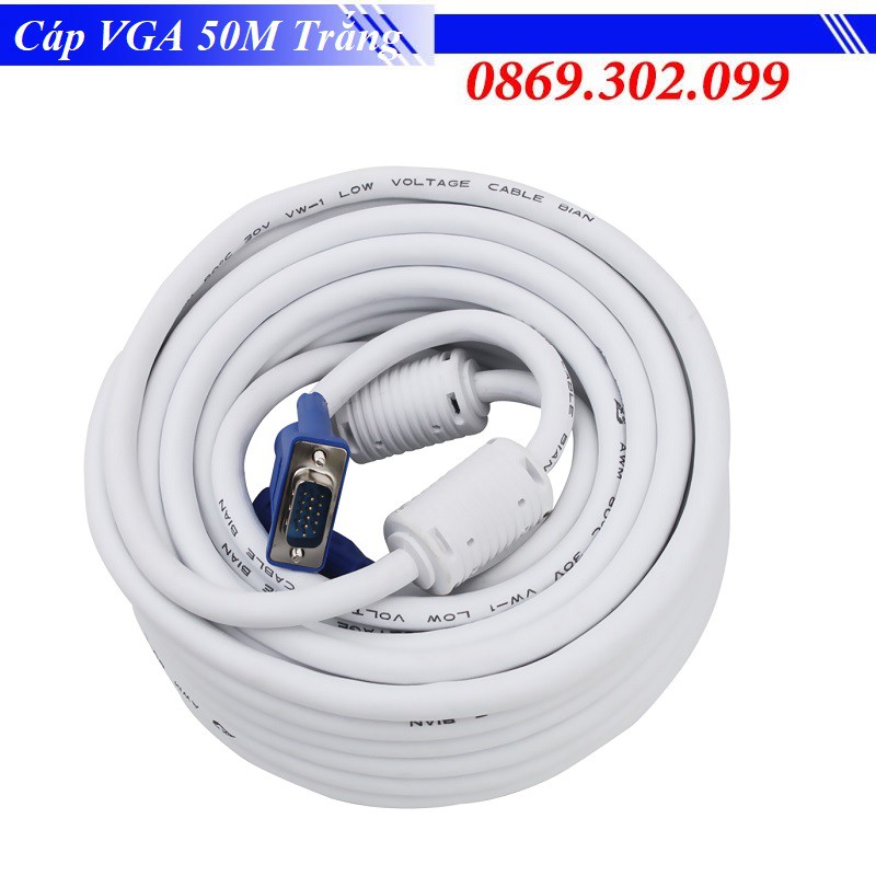 Cáp VGA 2 đầu 50m trắng chống nhiễu cao cấp