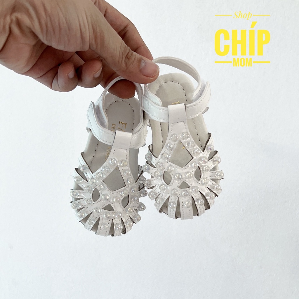 sandal bé gái dép rọ tập đi cho bé bảo vệ chân đính ngọc chắc chăn hồng trắng size tiểu da PU mềm full box A13 (có video