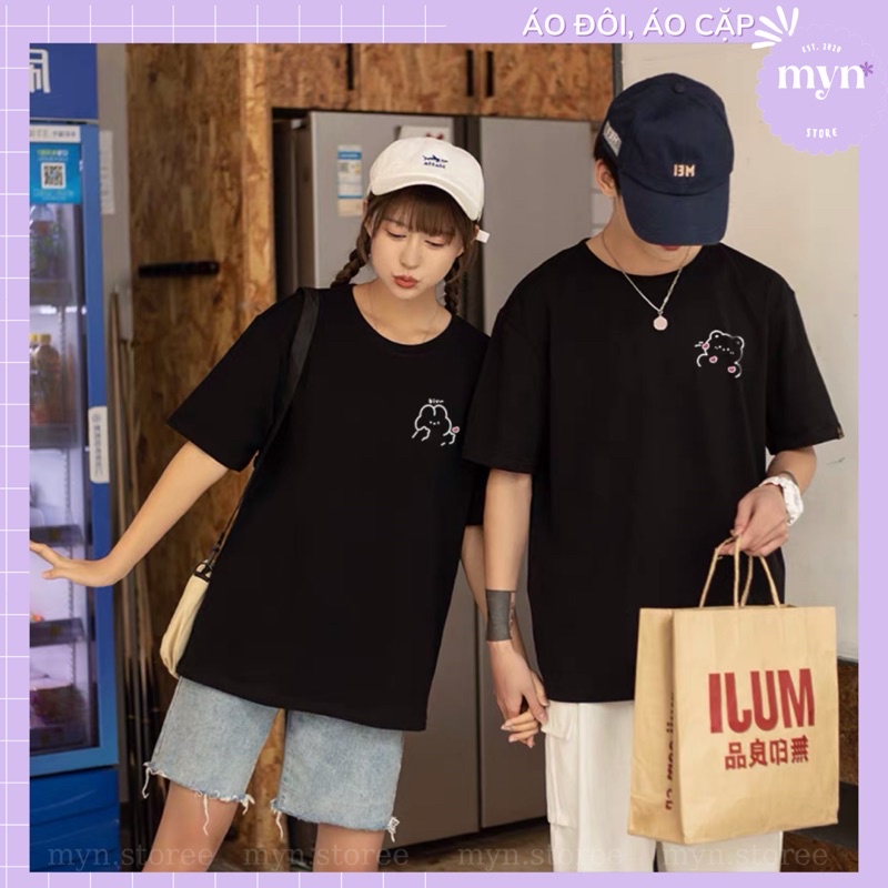 Áo thun cặp đôi họa tiết dễ thương nam nữ Unisex Form rộng, vải cao cấp cotton, Áo đôi - Đồ đôi cổ tròn basic