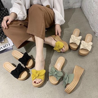 Dép nữ đế xuồng cao 7p êm chân nơ bản to siêu xinh