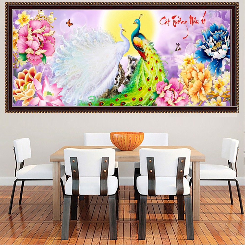 Tranh đính đá công cát tường như ý KT:119x55cm. tranh gắn đá chưa gắn
