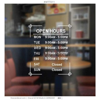 Decal giờ mở cửa Shop working hours dán kính