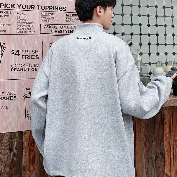 Áo sweater cổ cao tay dài dáng rộng màu trơn phong cách Hàn Quốc thời trang dành cho nam | BigBuy360 - bigbuy360.vn