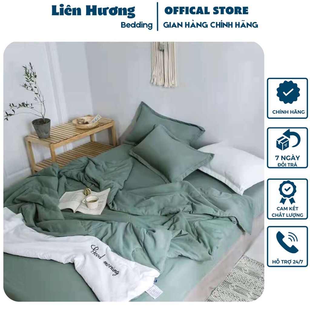 Bộ chăn ga gối 4 món chất liệu đũi silk mềm chăn trần bông sẵn đủ kích thước