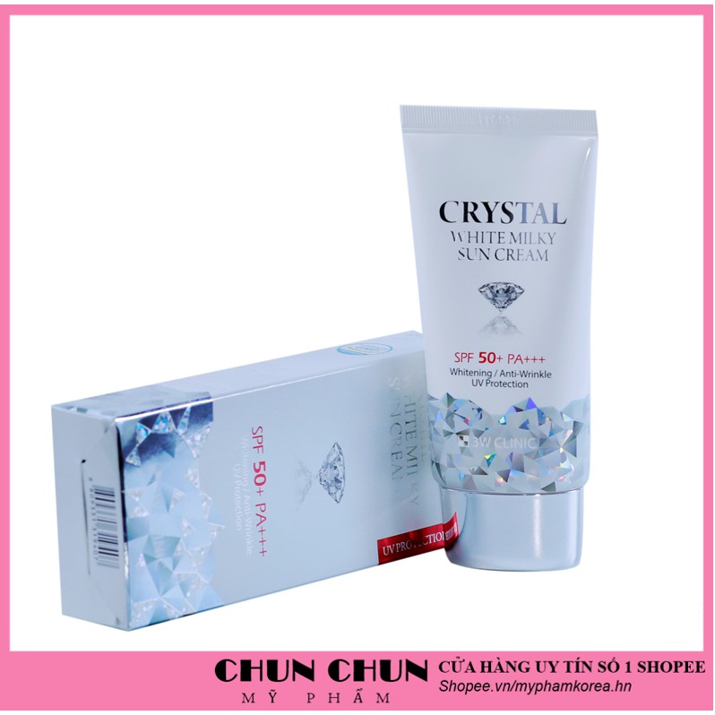 Kem Chống Nắng 3W CLINIC CRYSTAL WHITE MILKY SUN CREAM SPF 50/ PA +++ Hàn Quốc 50ml giúp bảo vệ da trắng sáng tự nhiên