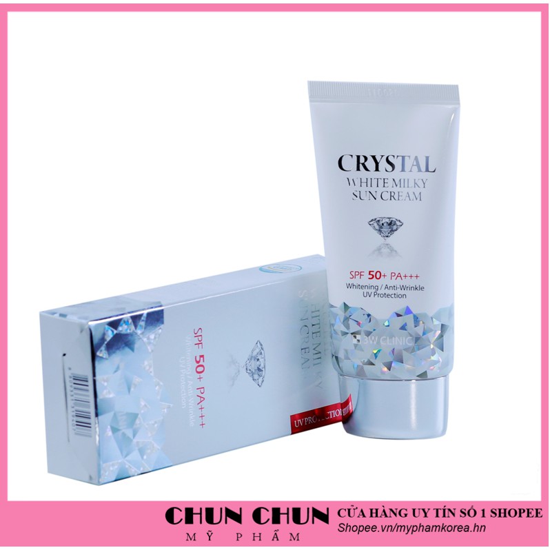 Kem Chống Nắng 3W CLINIC CRYSTAL WHITE MILKY SUN CREAM SPF 50/ PA +++ Hàn Quốc 50ml giúp bảo vệ da trắng sáng tự nhiên