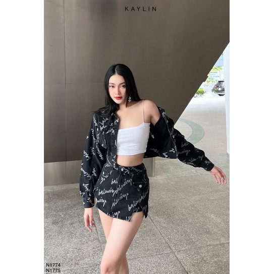 Set bò Jean hoạ tiết chữ cá tính thời trang