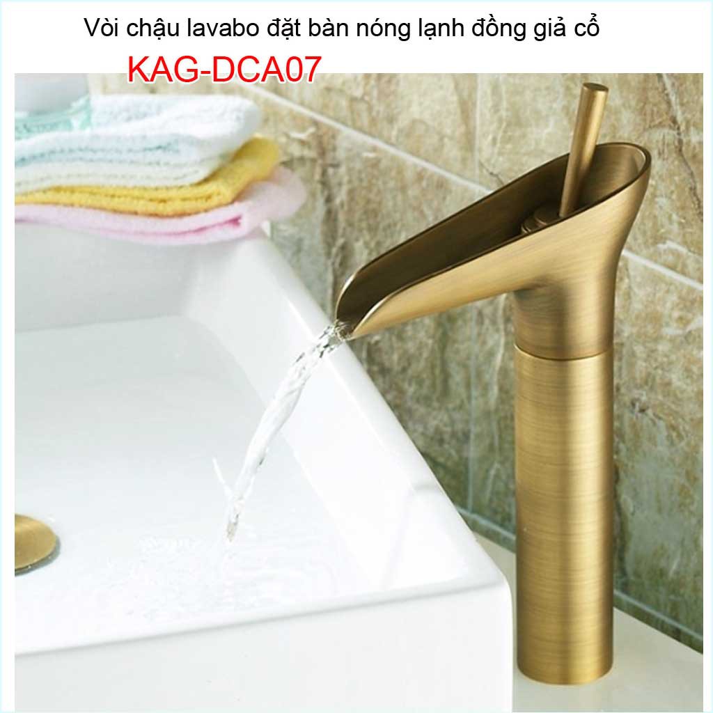 Vòi lavabo đồng cao 30cm, vòi đồng giả cổ, vòi cho chậu đặt bàn KAG-DCA07