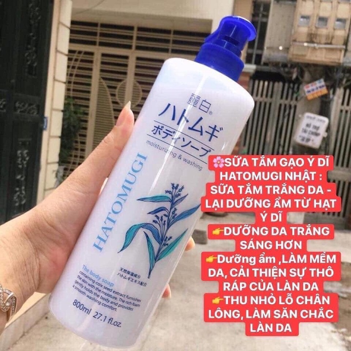 Sữa tắm Hatomugi Moisturizing Washing 800ml chiết xuất hạt ý dĩ giúp dưỡng ẩm dưỡng trắng da