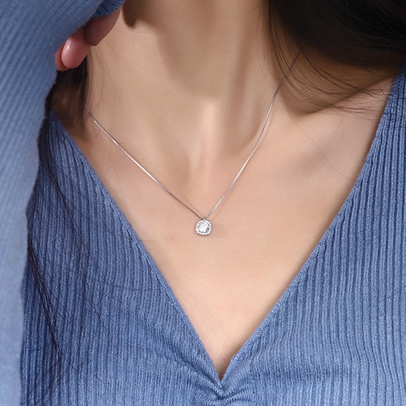 Vòng cổ Mạ Bạc Mặt Vuông Đính Đá Thời Trang