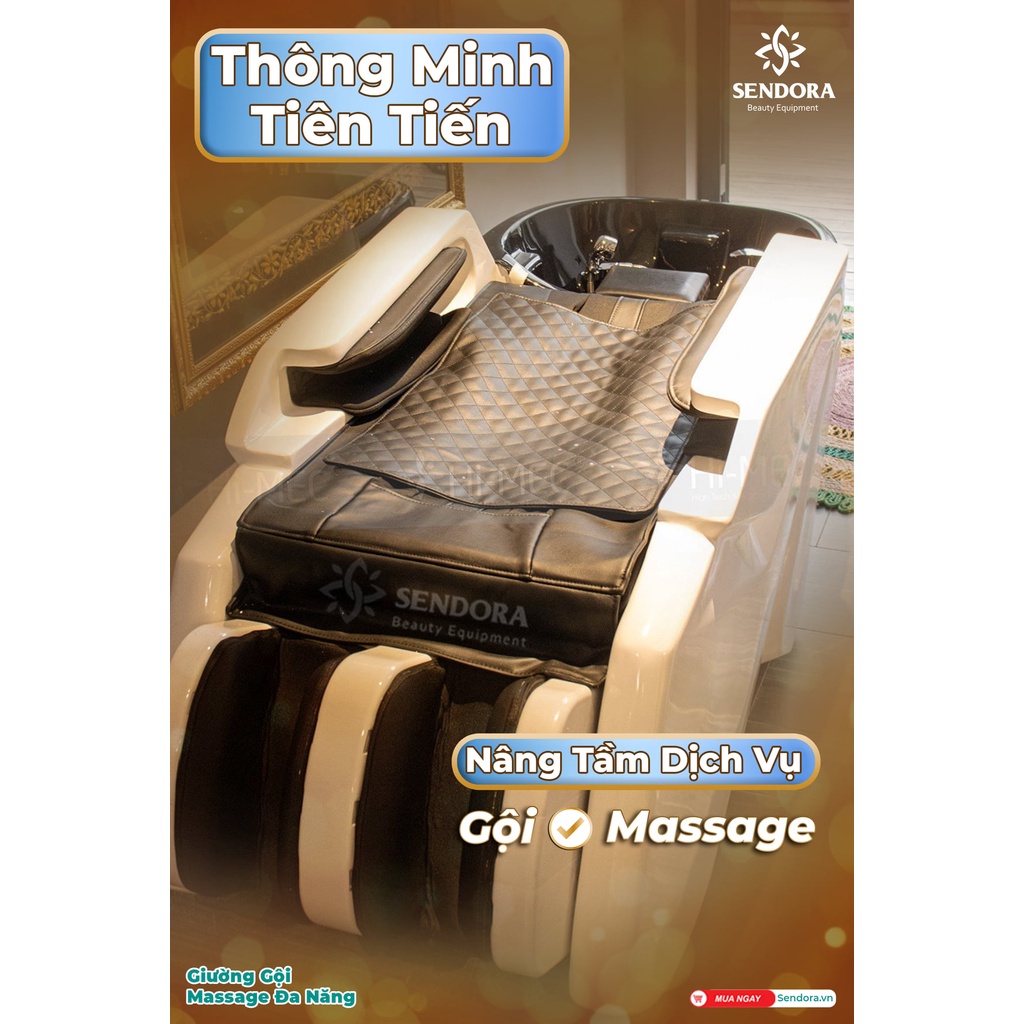 Giường gội đầu massage đa năng, Giường gội đầu 2 in 1 cao cấp trang bị máy massage toàn thân