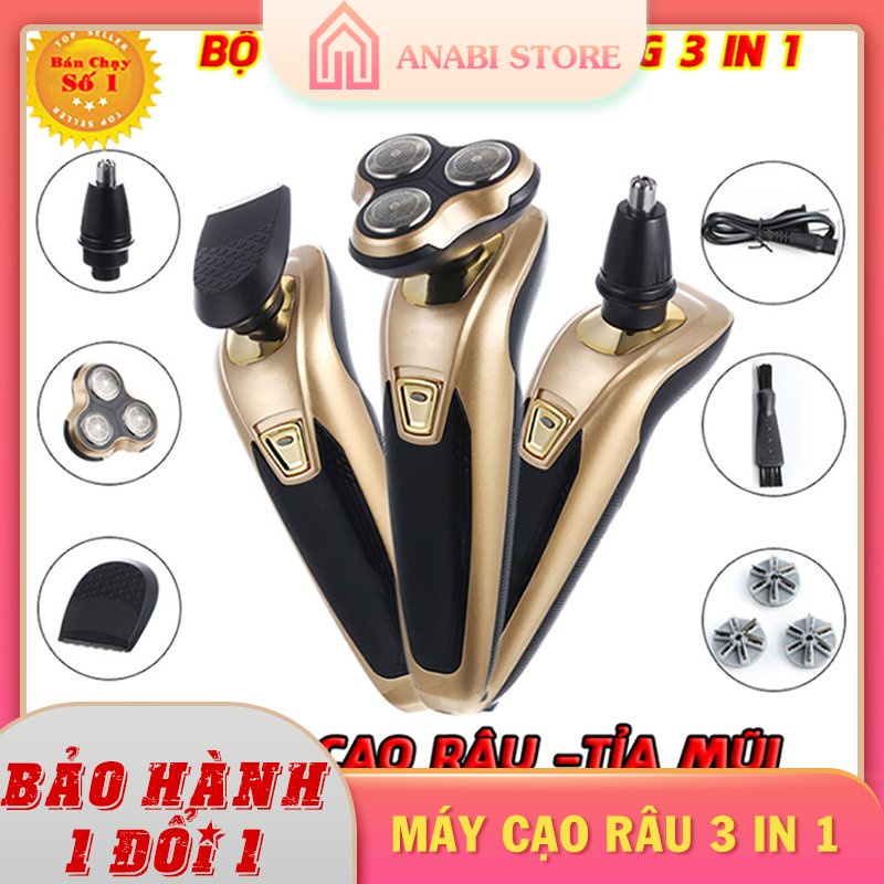 [ TẶNG 1 KHẨU TRANG Y TẾ ] Máy Cạo Râu 3in1 ANABI - Máy Cắt Tóc Cạo Râu Tỉa Lông Mũi , Lưỡi Cạo Thông Minh, Có Cổng Sạc