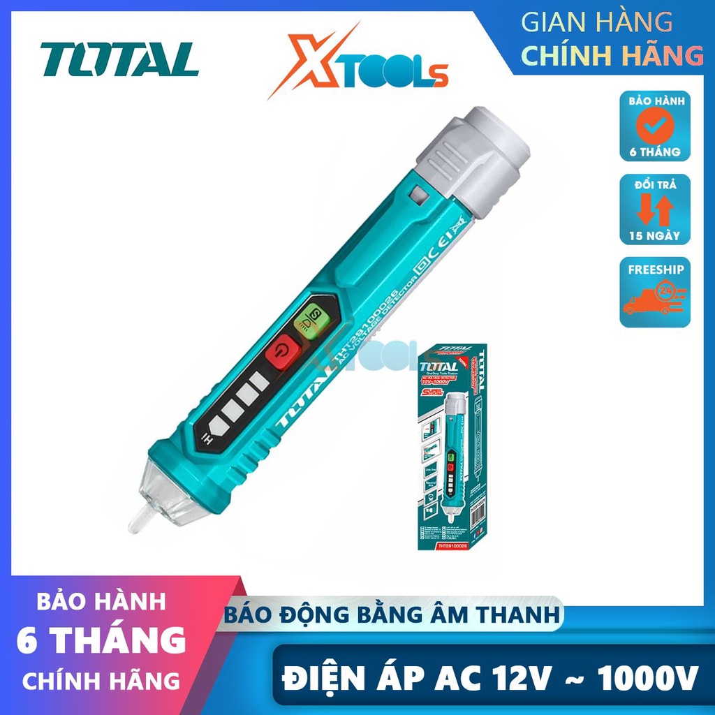 Đầu dò điện áp AC TOTAL THT29100026 12-1000V, độ nhạy cao, báo động bằng âm thanh và ánh sáng, chỉ báo-CHÍNH HÃNG-XTOOLS