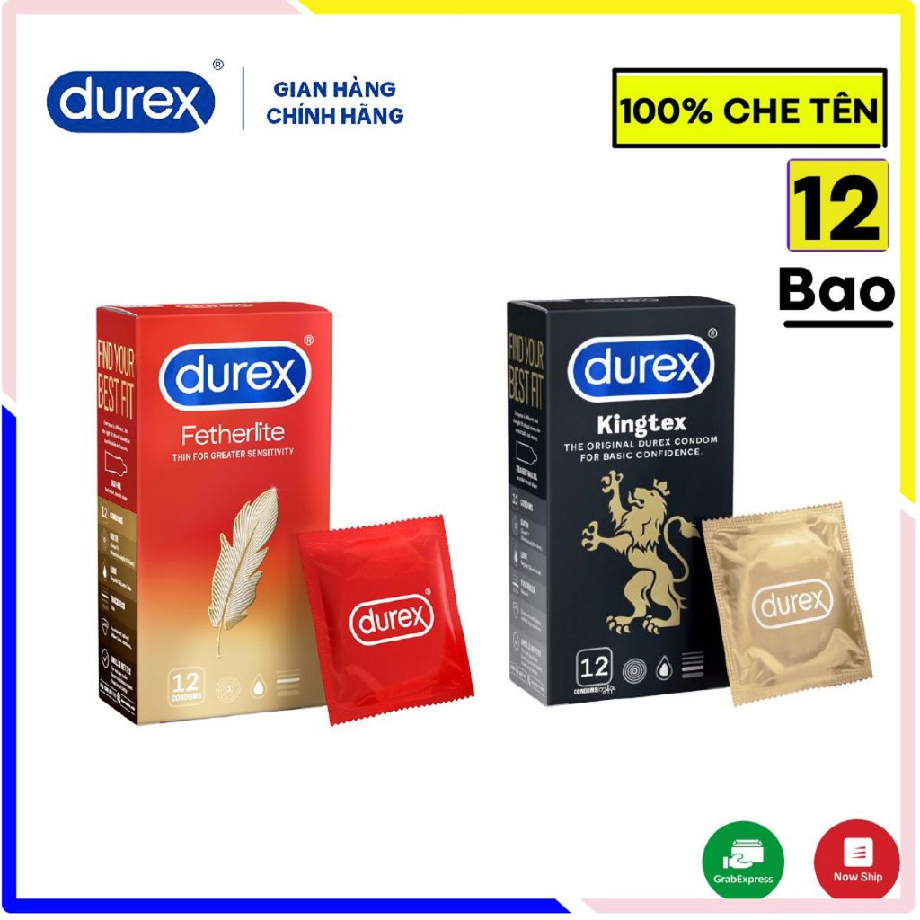 Bộ 2 hộp bao cao su siêu mỏng  Durex Kingtex ( 12 bao )  và bao cao su Durex Fetherlite ( 12 bao )+ Tặng kèm hộp 3 bao.