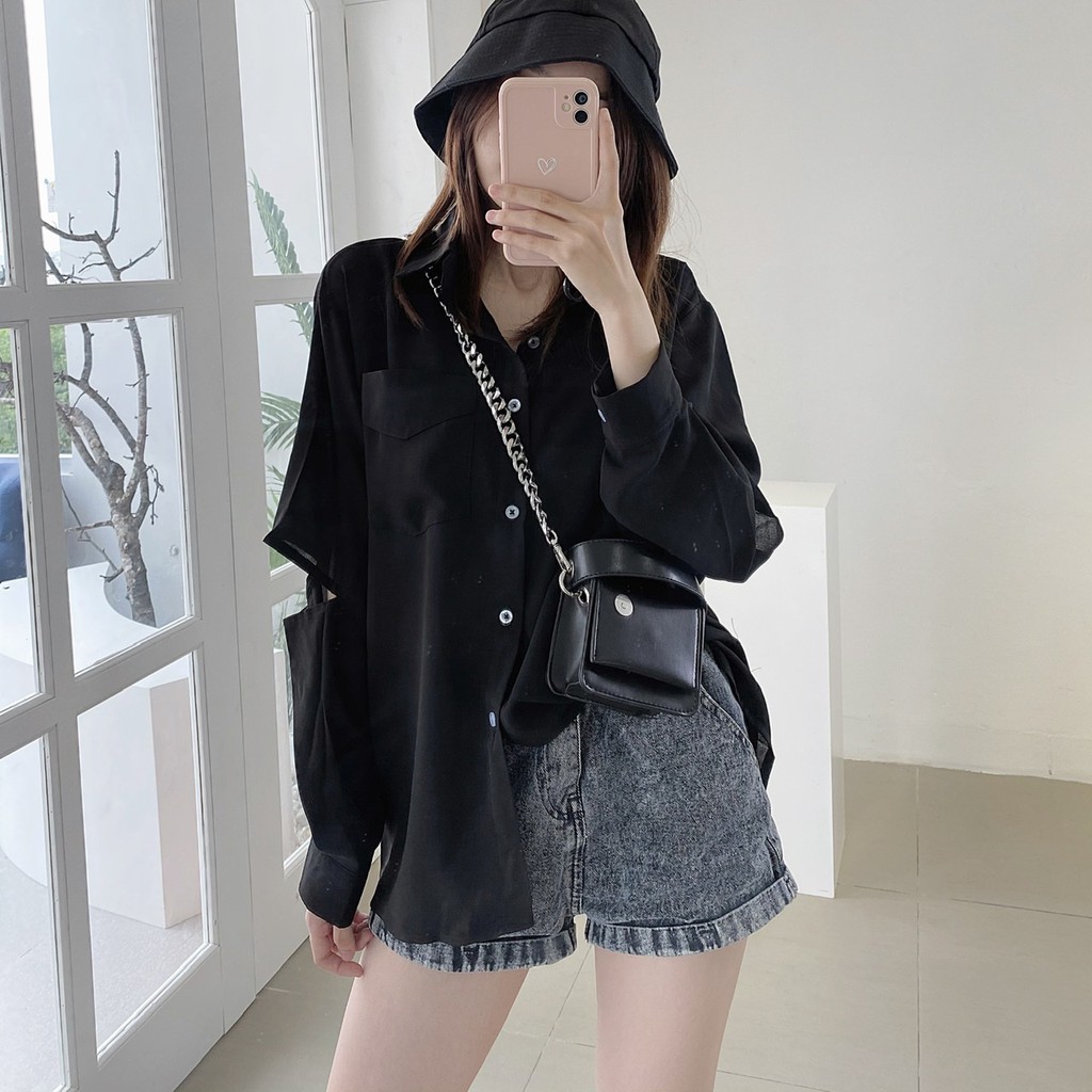 Áo sơ mi ulzzang cut out phần tay áo