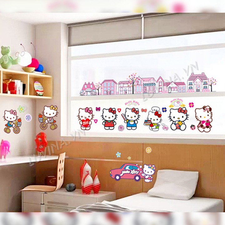 [GIÁ SIÊU TỐT]- [MUA DECAL TẶNG DECAL]-Decal trang trí lớp học, phòng ngủ cho bé-Thành phố kitty-[GIAO HÀNG NGAY]