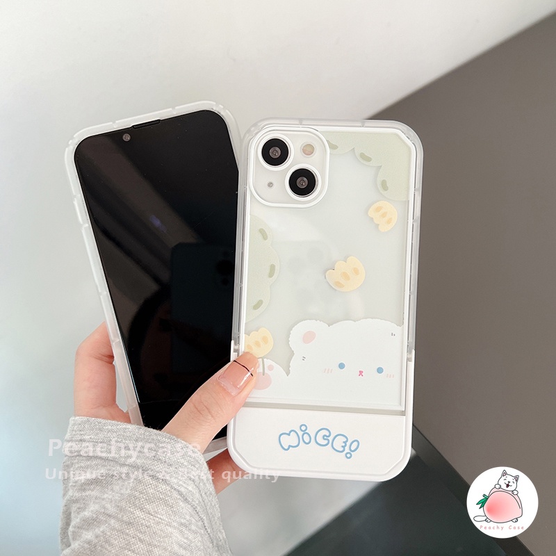Ốp Điện Thoại TPU Mềm Họa Tiết Gấu/Hoa Dễ Thương Có Giá Đỡ Gấp Gọn Cho iPhone 13 12 Pro Max 11 Xr Xs Max X