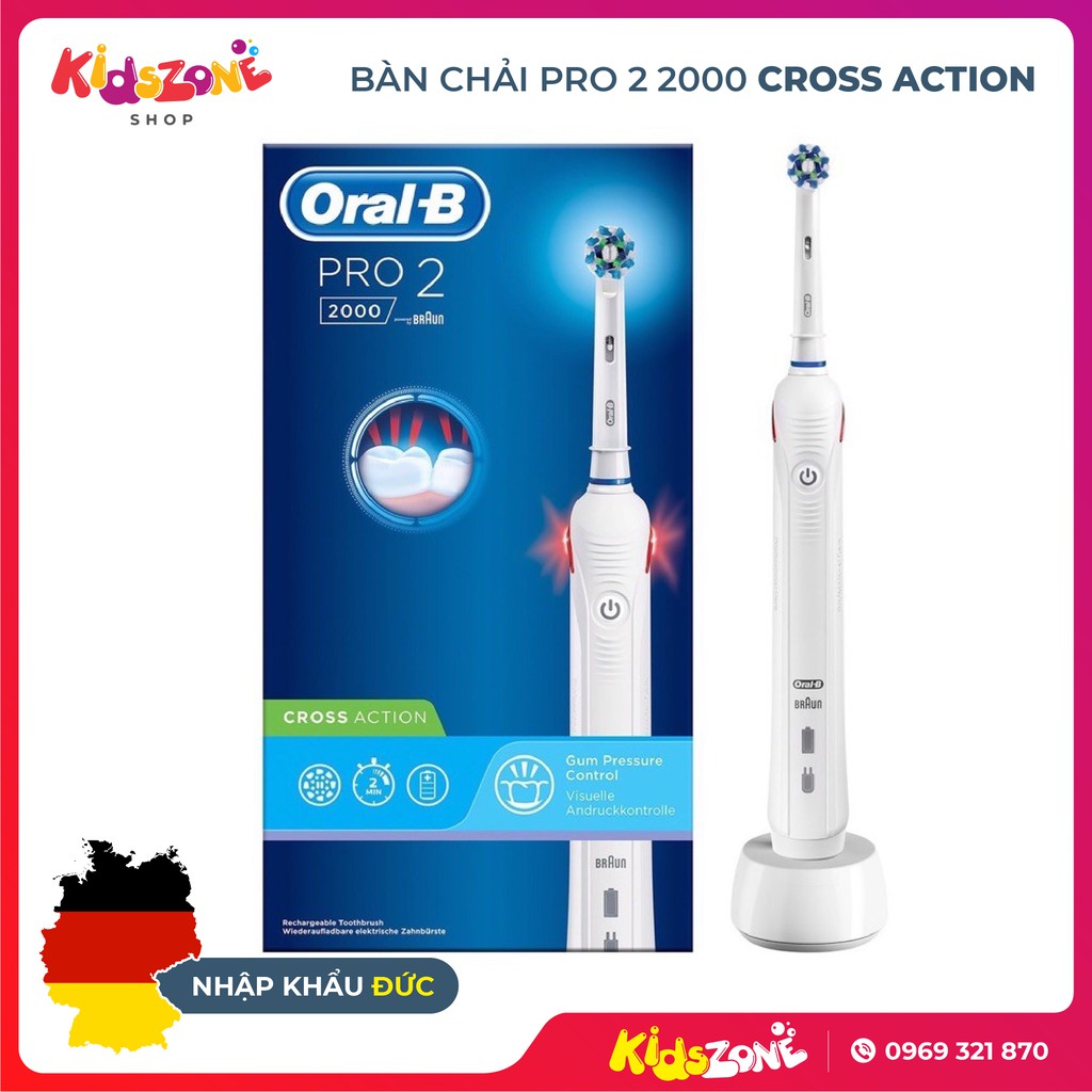 Bàn Chải Máy Đánh Răng Điện Oral-B Pro 2 2000 Chính Hãng, Nhập Khẩu Từ Đức, Pin Dùng 14 Ngày [Bảo Hành 6 Tháng]