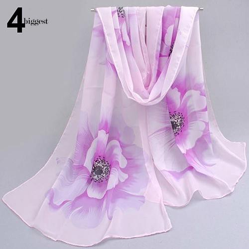 ☆Túi Xách Cỡ Lớn Thiết Kế Giản Dị Thời Trang☆Khăn Choàng Nữ, In Hoa, Vải Chiffon, Dài, Mềm Mại,