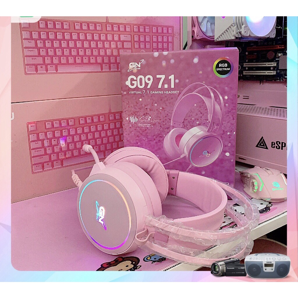 Tai nghe gaming chụp tai GNet G09 pink led RGB Cho máy tính , laptop Bảo hành 12 tháng chính hãng