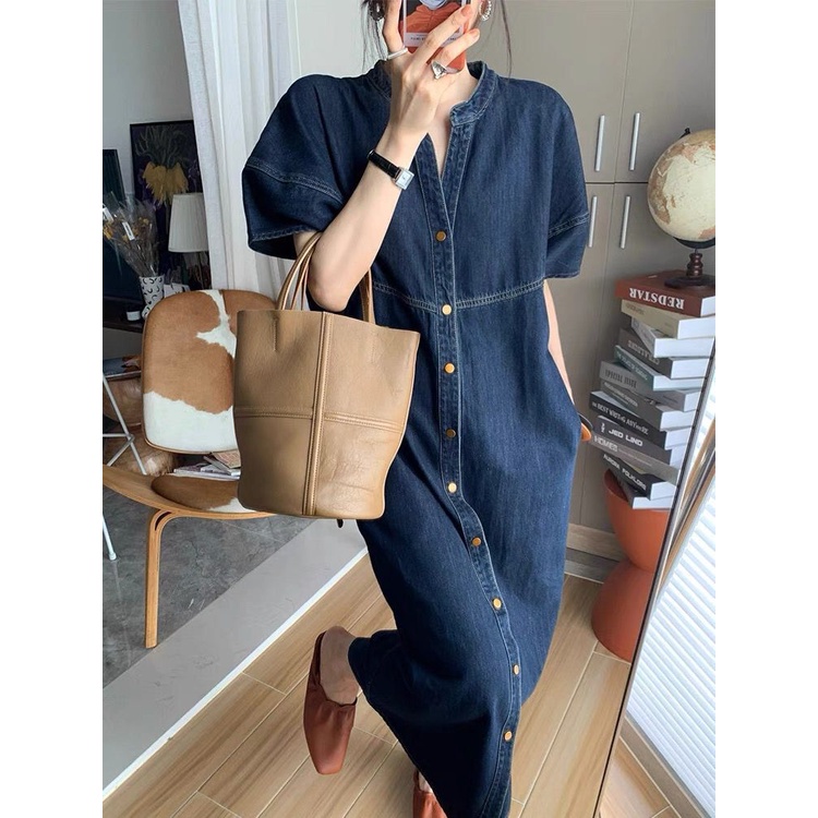 Đầm Denim Dáng Ôm Thời Trang Mùa Hè Pháp Cổ Điển Đơn Giản Dành Cho Bạn Nữ