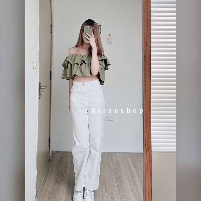 Áo trễ vai linen bèo 2 tầng