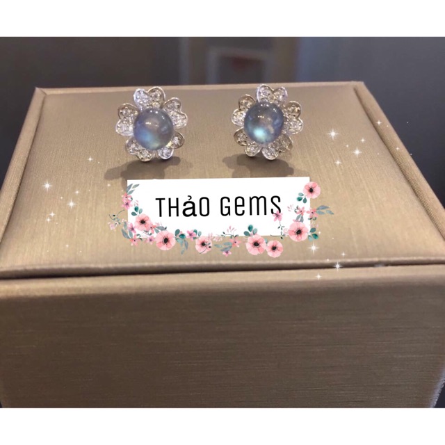 Hoa Tai Bạc Cao Cấp Đá Xà Cừ