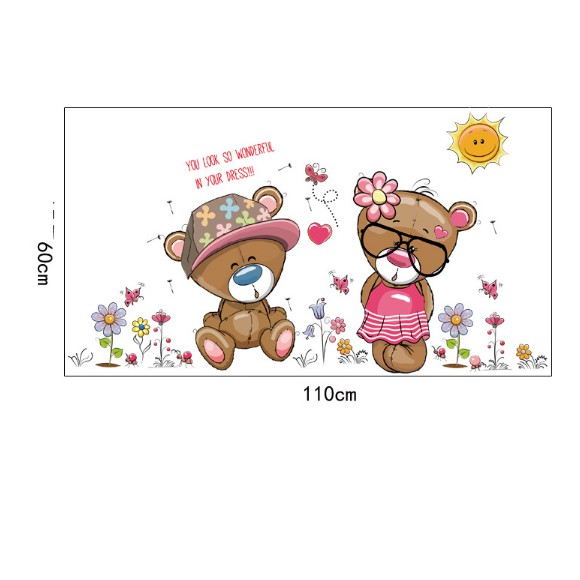 Decal dán tường - Gấu đôi đáng yêu cho Bé