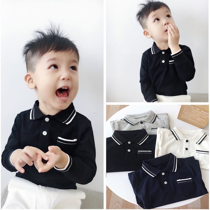 Áo Thun polo Cotton Tay Dài Phong Cách Hàn Quốc Thời Trang Xuân Thu Cho Bé Trai