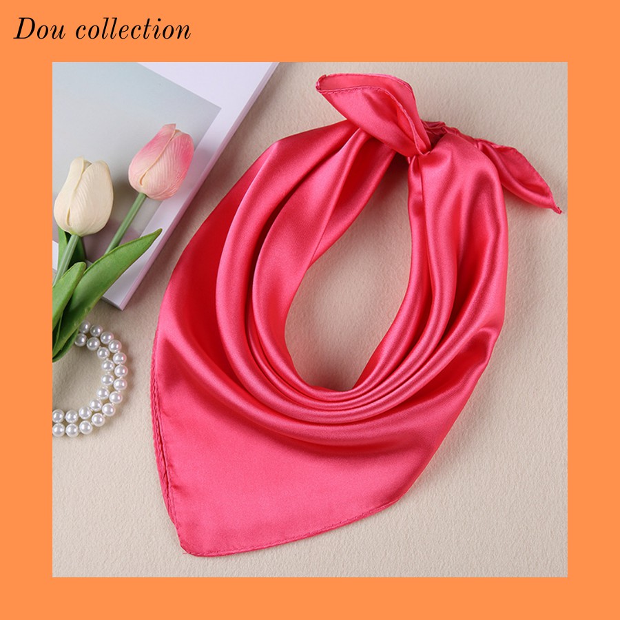 [Dou] Khăn Lụa Vuông, Khăn Turban Trơn Màu Hồng Nhạt - Chất Liệu Satin - Size 60x60cm - Mã SD124