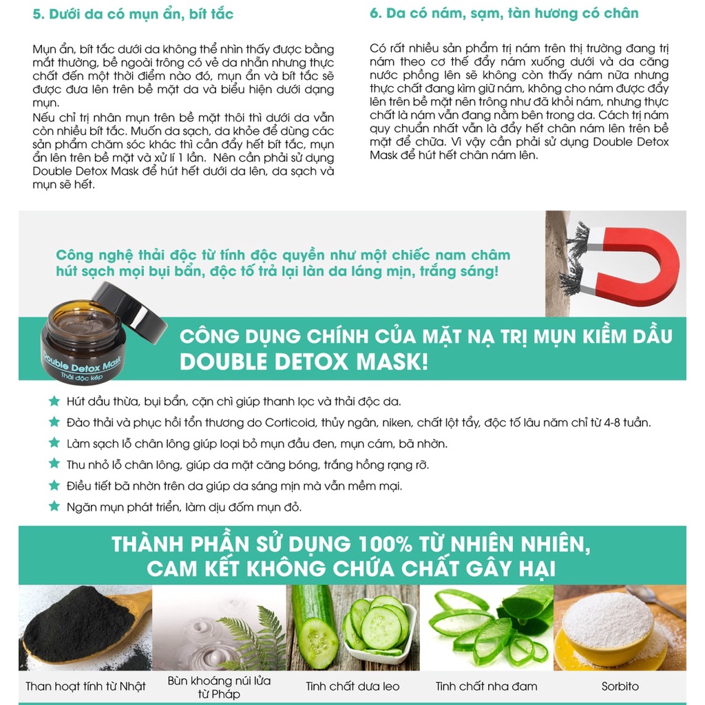 Thải Độc Kép Double Detox Mask LENIS Hỗ Trợ Làm Sạch Mụn, Dịu Mụn Đỏ, Dưỡng Da Trắng Sáng