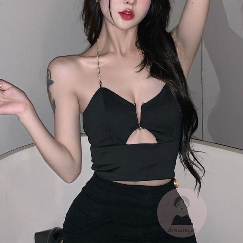 Áo Hai Dây Phối Dây Xích Dáng Ôm Phong Cách Mùa Hè Quyến Rũ Cho Nữ