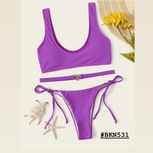 [BKN531] &lt;ÂU&gt; SET BIKINI CHARM TIM ĐEN/TÍM QUẦN THONG/LỌT KHE