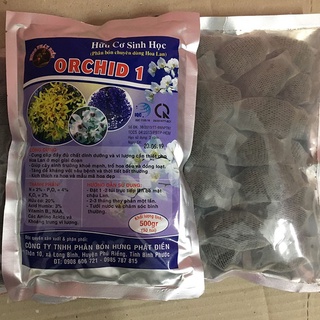 Phân tan chậm Orchid 1 tím, cung cấp dinh dưỡng, dạng viên, gói 500gr, 36 túi lưới ngắn, cho lan - Hàng chính hãng