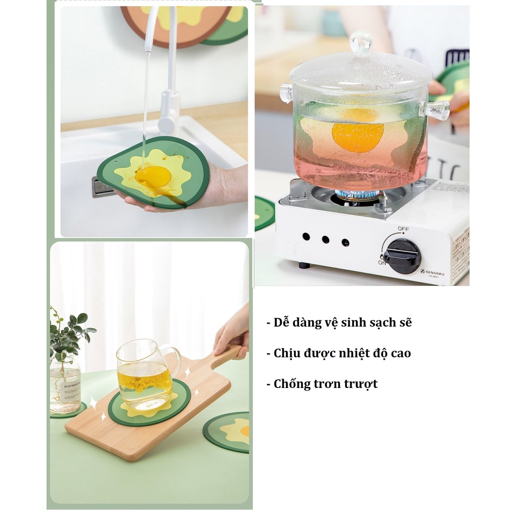 Miếng Lót Ly, Nồi Cách Nhiệt Chất Liệu Silicon Hình Trứng CUTE