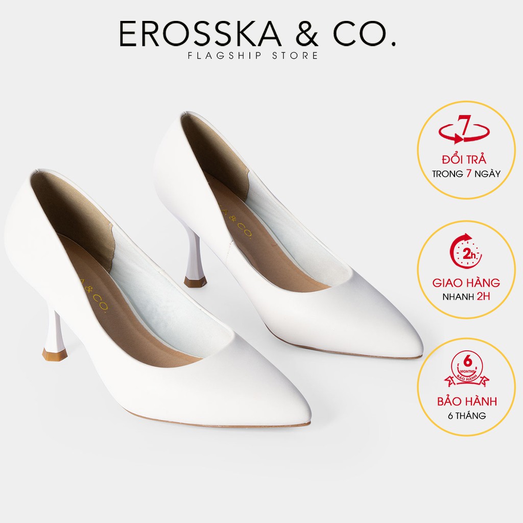 [Mã WABRTL3 -10% đơn 250K]Giày cao gót Erosska mũi nhọn cơ bản gót cao 8cm màu trắng _ EP010