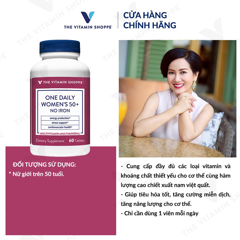 Viên uống bổ sung vitamin tổng hợp THE VITAMIN SHOPPE One Daily Women’s 50+ No Iron cho nữ trên 50 tuổi 60 viên