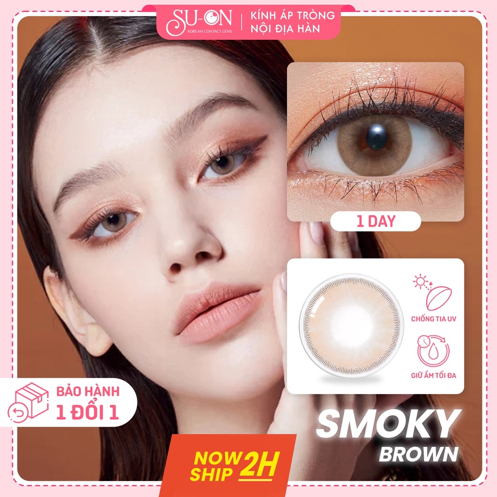 Lens 1 ngày Olens RUSSIAN SMOKY BROWN/GRAY áp tròng 14,2mm, nâu/xám tây long lanh Hàn Quốc, siêu êm đeo 24h