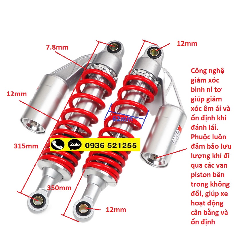 Cặp phuộc sau Suzuki GZ150A, 125 Virago XV250, 125, CM 125, Magna 250, LA250 và các dòng xe tương ứng