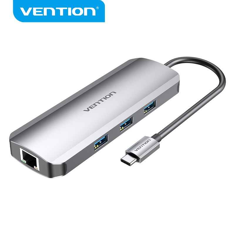 HUB USB C Vention 9 Trong 1 Type C Sang HDMI USB3.0 RJ45 SD TF 3.5mm/PD 100W 10/100/1000Mbps Trạm Nối Cho Laptop