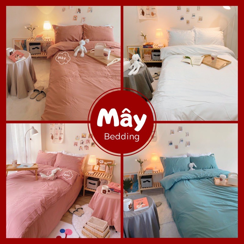 Bộ chăn ga gối Cotton Tici trơn một màu MÂY BEDDING đủ kích thước nệm