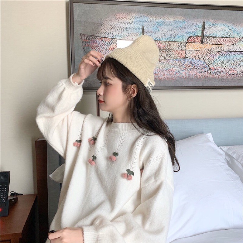 Áo Len Nữ Cổ Lọ Form Rộng Dài Tay Thêu Hoa Vintage Chất Mềm Mịn AL97