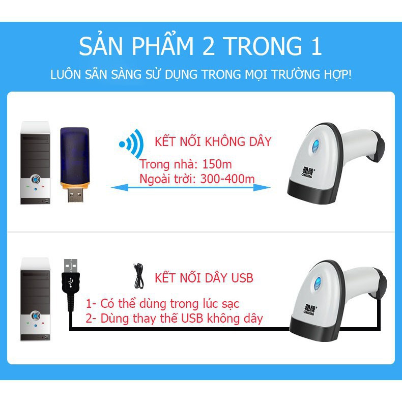 Máy quét mã vạch không dây di động CT980A / CT980B dành cho siêu thị, shop bán lẻ,đọc mã vạch có bộ nhớ lưu trữ