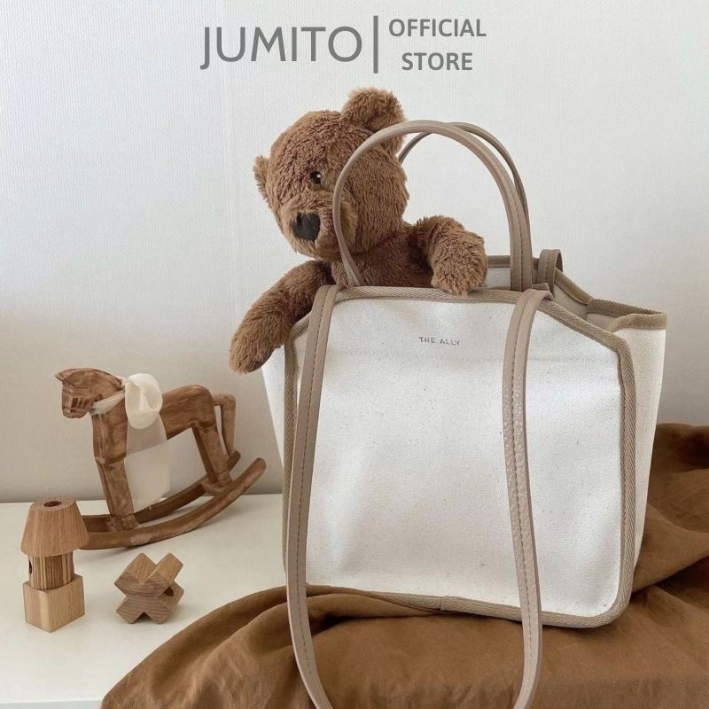 Túi xách nữ đeo chéo cầm tay 2 in 1 The Ally canvas đựng bỉm sữa du lịch tặng kèm ví nhỏ JUMITO T3.009