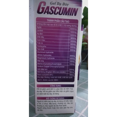 Gel dạ dày chè dây nghệ mật ong Gascumin, Nghệ - Mật ong, với nguyên liệu NHẬP KHẨU ITALIA